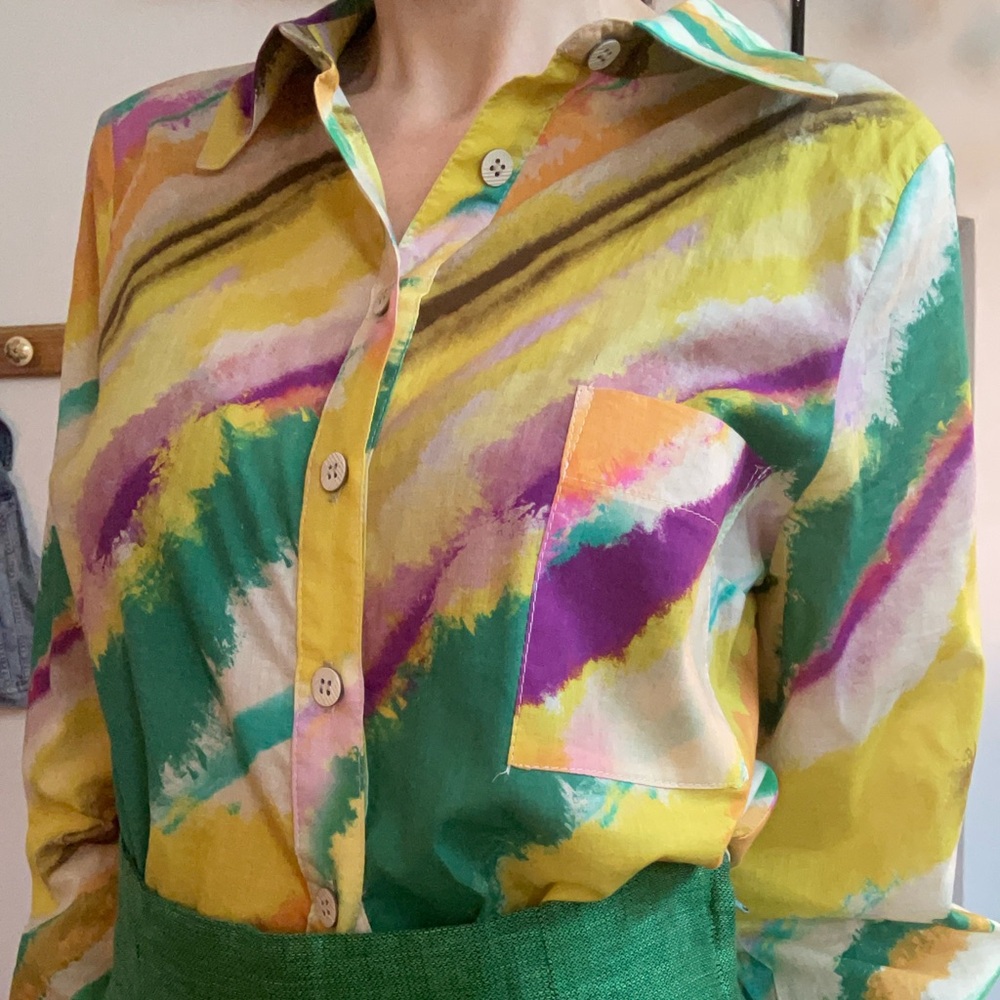 La Petite Française colourful cotton Button-Up Blouse – French Size 42 (US 6/8)